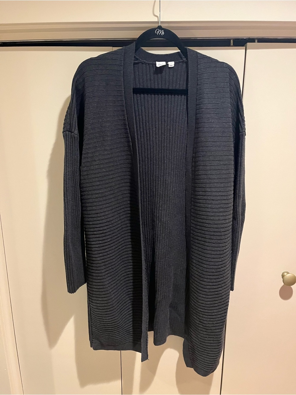 GAP Charcoal Ribbed Open-Front Long Cardigan